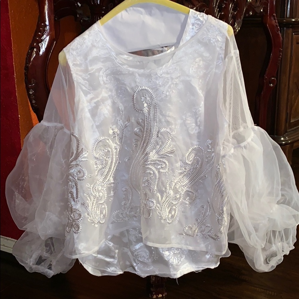 White shirt with poof sleeves